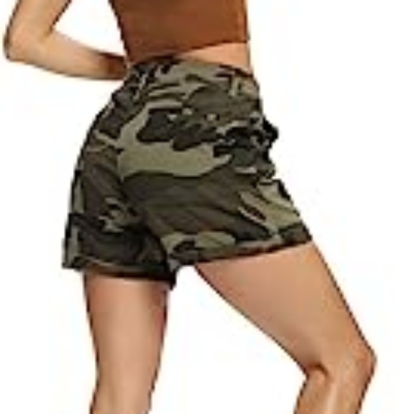 OCHENTA Women's Casual Shorts with Pockets Elastic Waist Camo 4" Summer Wear - Picture 2 of 2